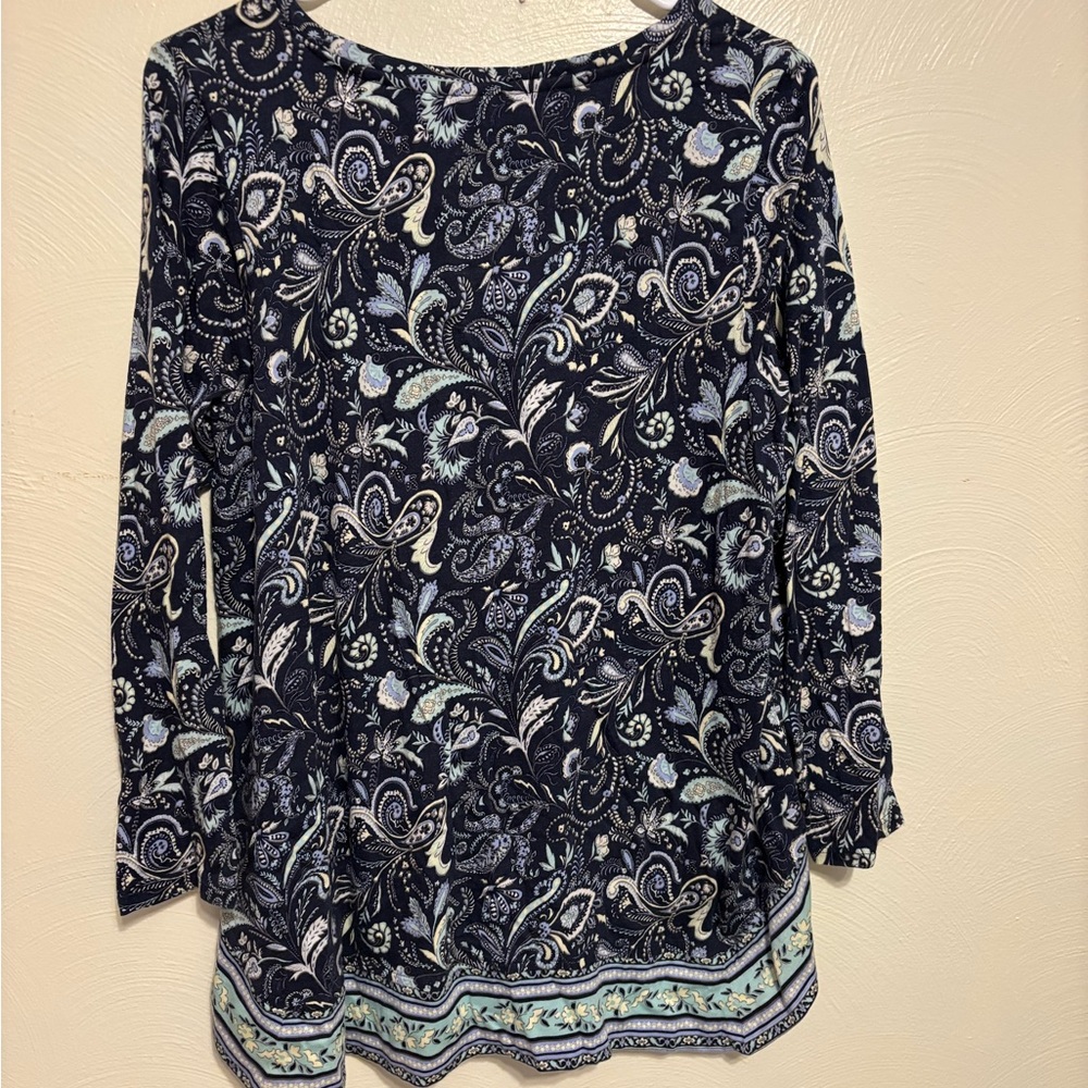 J.Jill Petite Medium Navy Blue Paisley Tunic Top 3/4 Sleeve Soft Cotton Modal - Picture 9 of 9